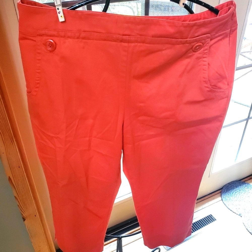 Talbots Petites Coral Orange Stretch Cotton Cropped Capri Pants Size 14P